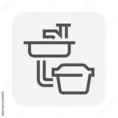 Grease trap vector icon. That plumbing device connect to kitchen sink. For intercept most grease, oil and solid from food preparation or cooking before enter wastewater disposal and treatment system.
