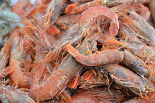 Fresh Sea food on ice at the market, the concept of healthy eating
