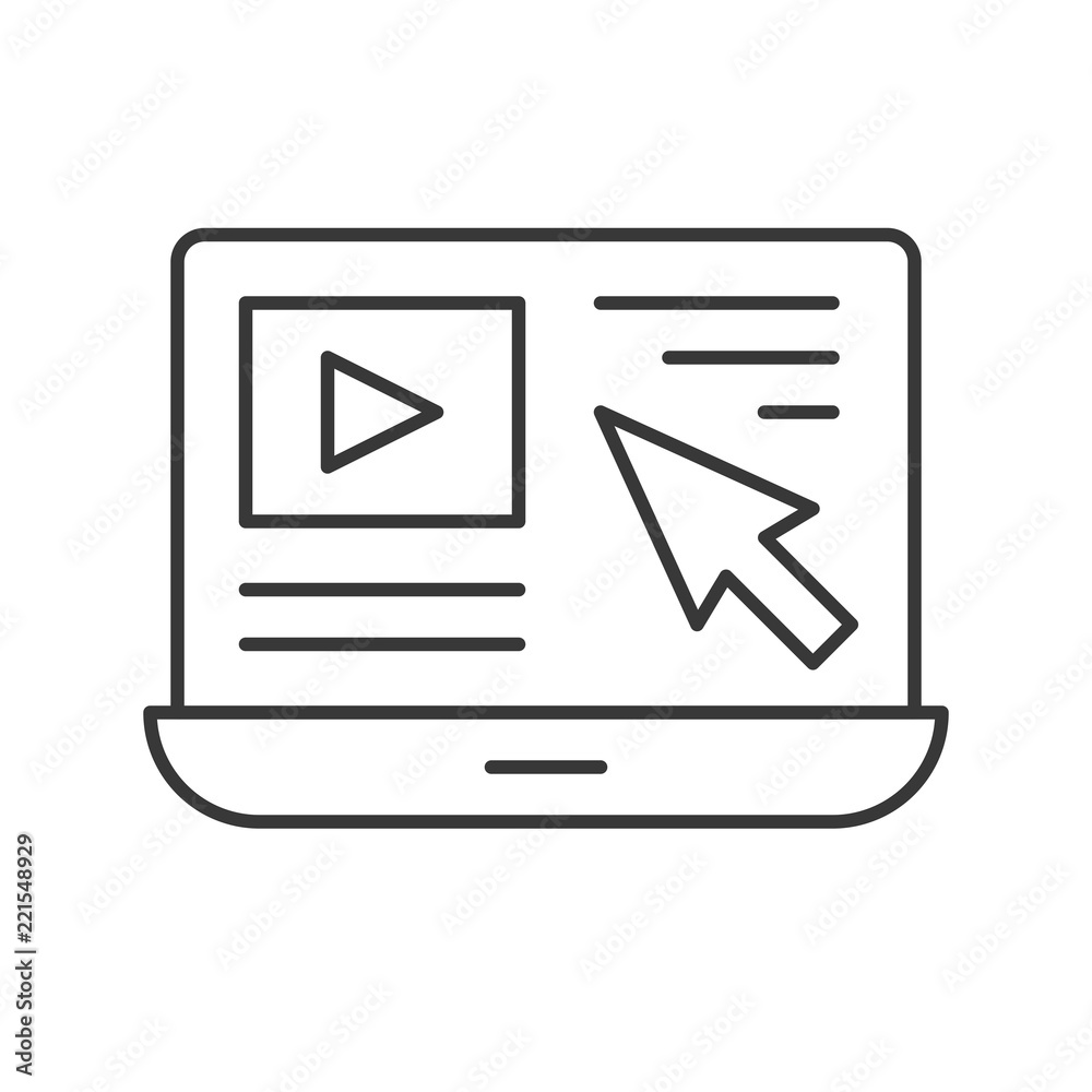 cursor arrow and video clip on laptop screen, website related icon cursor arrow and video clip on laptop screen, website related icon