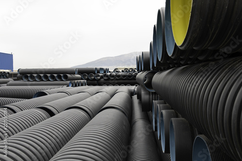 corrugated pipes are waiting on stockyard