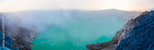 Panorama Landscape of Kawah ijen volcano crater with and sulfuric smoke,Indonesia © Subodh