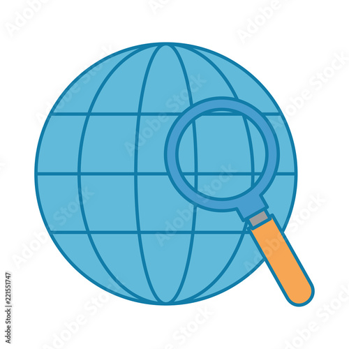 sphere planet with magnifying glass