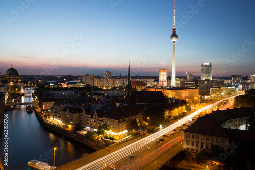 aerial view of Berlin skyline with Berlin Cathedral and Spree river at sunset © Subodh