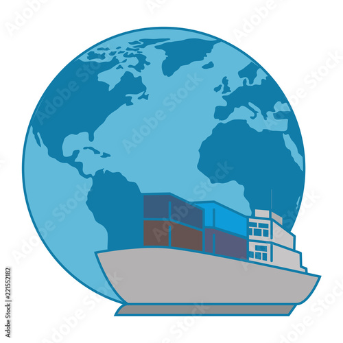 world planet earth with cargo ship