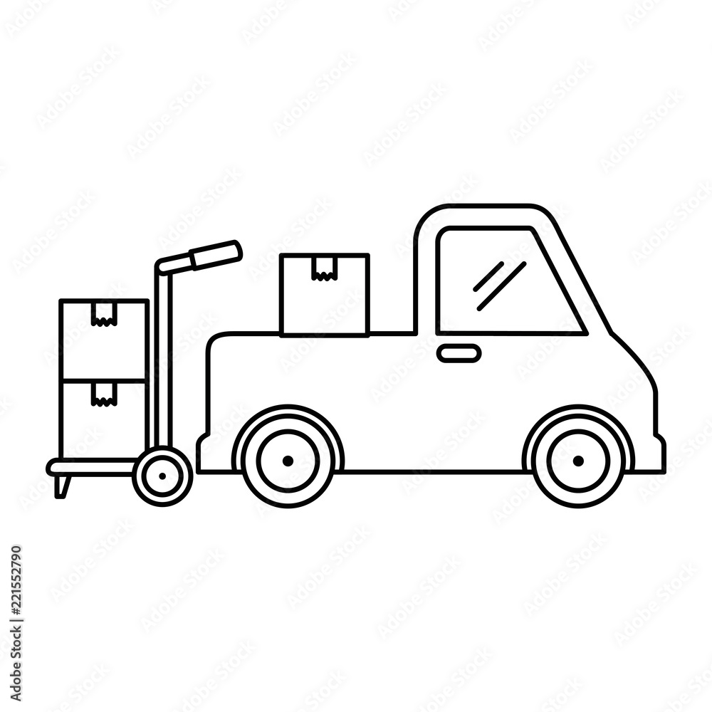 pile boxes carton with truck and cart pile boxes carton with truck and cart