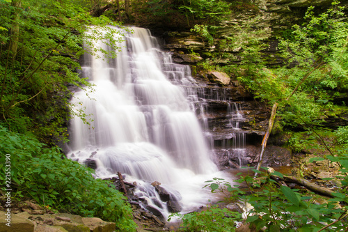 Waterfall Flowing Through Timberland In Pennsylvania Gorge