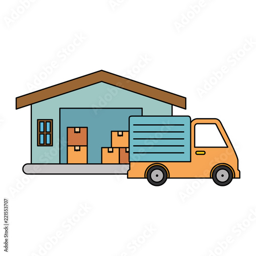 delivery service truck with warehouse © Gstudio