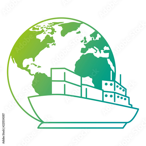 world planet earth with cargo ship