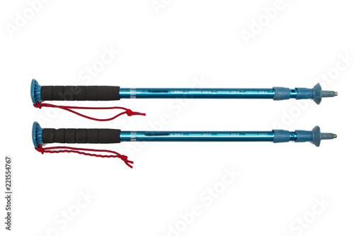 Trekking poles on white background