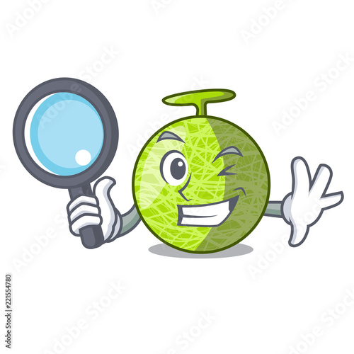 Detective fresh organic melon in the cartoon