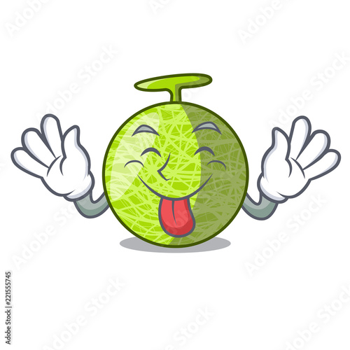 Tongue out cartoon ripe melon fruit in the kitchen