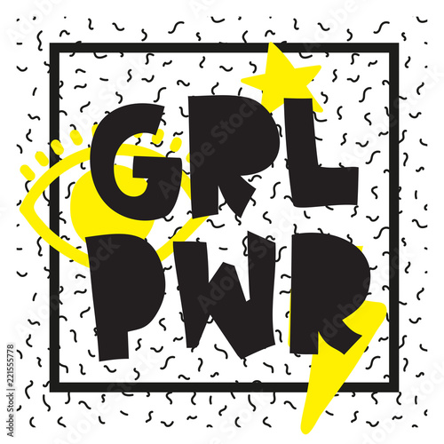 GRL PWR short quote. Girl Power simple cute illustration for print, bag, clothing. Perfect to stick on laptop, phone, wall everywhere. Modern feminist slogan, the latest tattoo trend