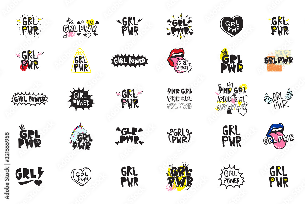 Typography slogan with Girl Power text. GRL PWR short quote