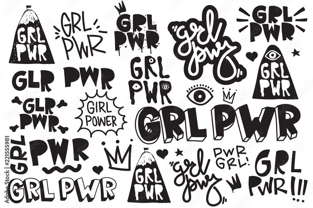 Typography slogan Girl Power text, decorative elements