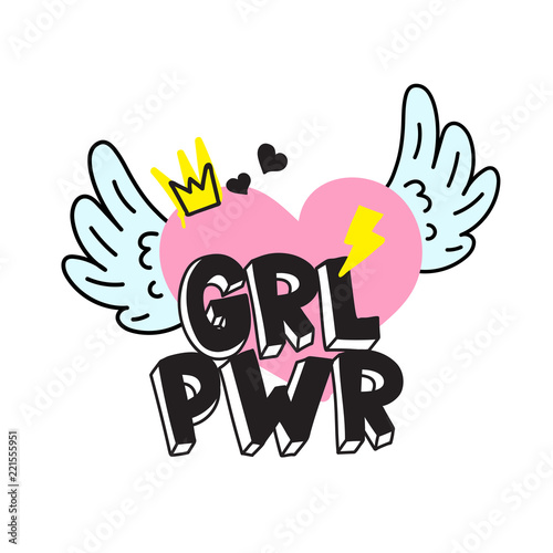 GRL PWR short quote. Girl Power cute hand drawing illustration