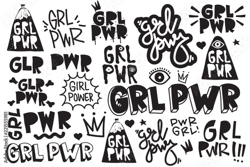 Typography slogan Girl Power text  decorative elements