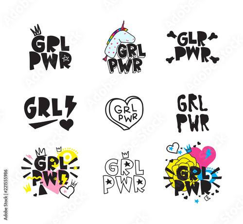 Typography colorful slogan Girl Power text, decoration