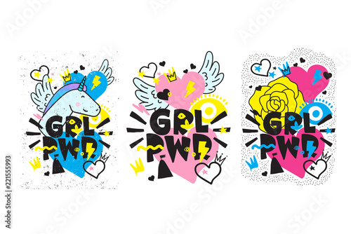 Typography colorful slogan Girl Power text, decoration