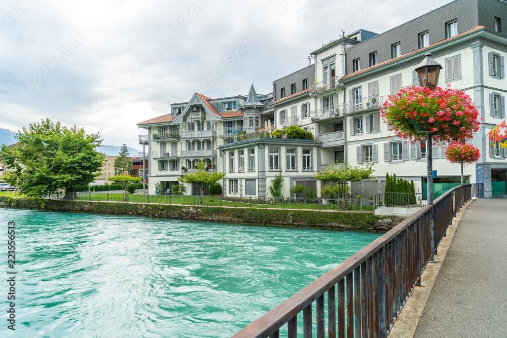 Interlaken town with Thunersee river, Switzerland