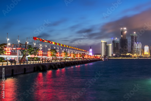 Night view of modern urban architecture landscape in Qingdao..