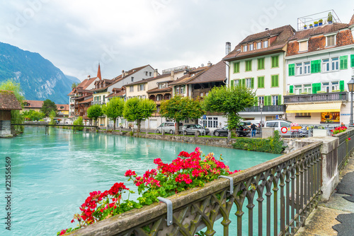 Interlaken town with Thunersee river, Switzerland photo