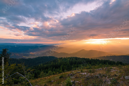 Beautiful Sunset in the Mountains, over the Mountains in Black Forest / Schwarzwald, Germany