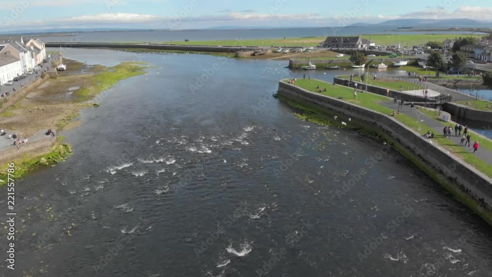 An aerial view of River Corrib in Galway, Ireland, heading towards ...