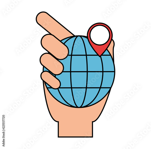 hand lifting sphere planet with pin location