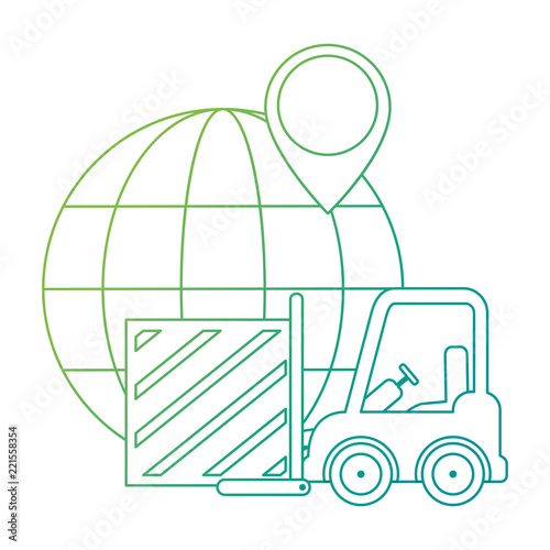 forklift with wooden box and planet