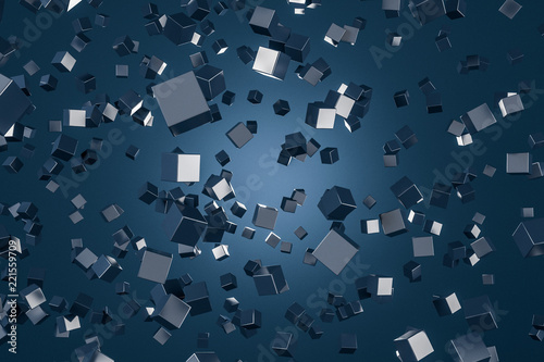 Art cute black cubes falling  blue background