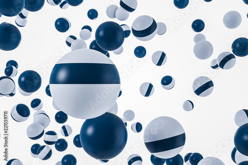 Glossy white and blue spheres, white background