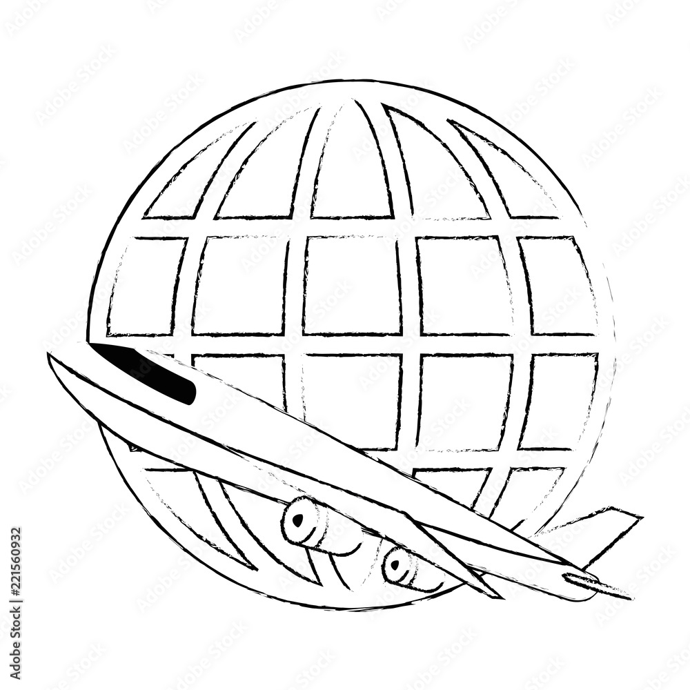 airplane flying with sphere planet airplane flying with sphere planet