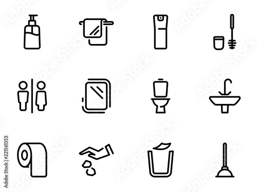 Set of black vector icons, isolated against white background. Illustration on a theme Restroom