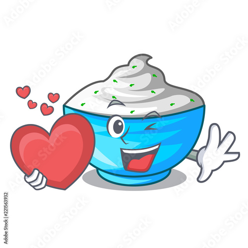 With heart sour cream in a character bowl