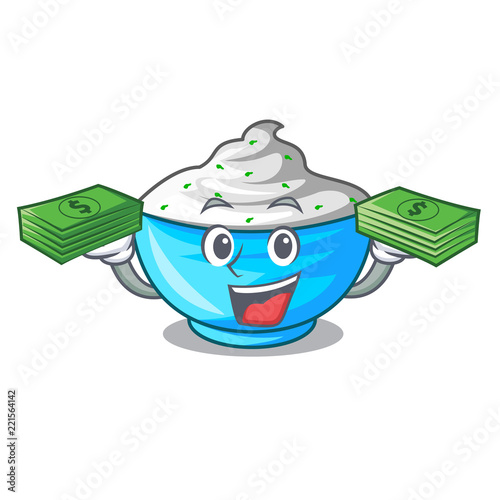 With money sour cream in a character bowl