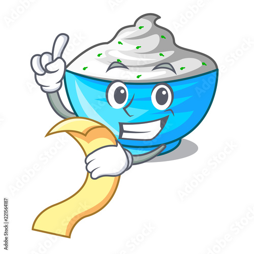 With menu sour cream in a character bowl