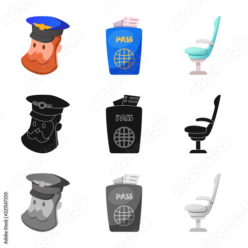 Isolated object of airport and airplane icon. Set of airport and plane stock vector illustration.