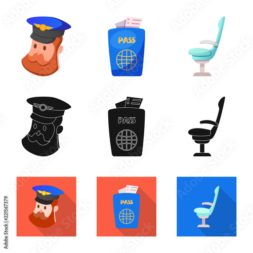 Isolated object of airport and airplane logo. Collection of airport and plane vector icon for stock.