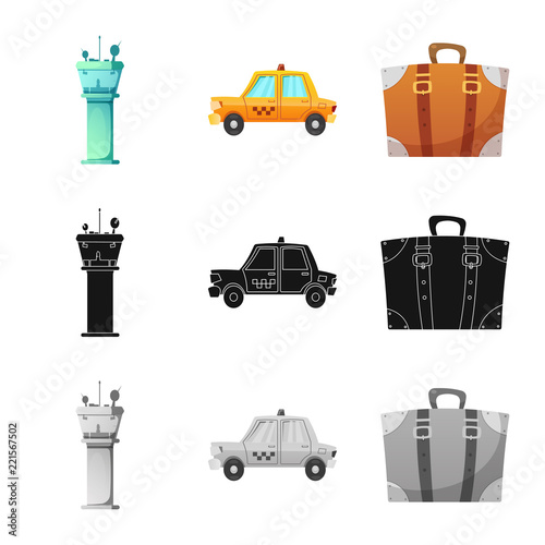 Isolated object of airport and airplane sign. Collection of airport and plane vector icon for stock.