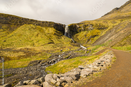view of a waterfall in Olasvik. Iceland.
