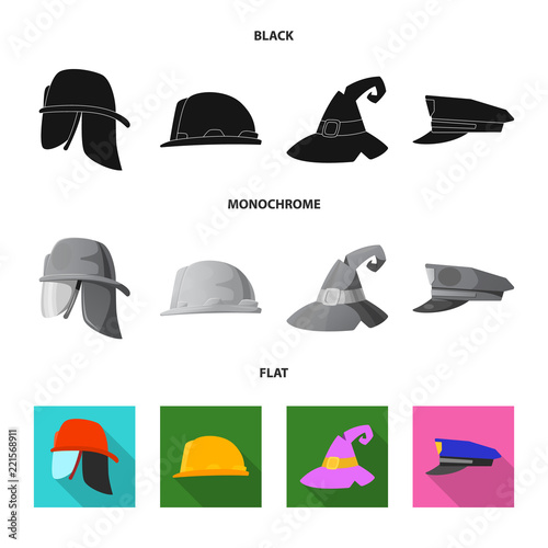 Vector illustration of headwear and cap sign. Set of headwear and accessory stock vector illustration.