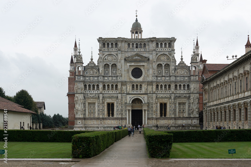 View of the cathedral of Certosa di Pavia Carthusian Monastery, Pavia, Lombardy, Italy
