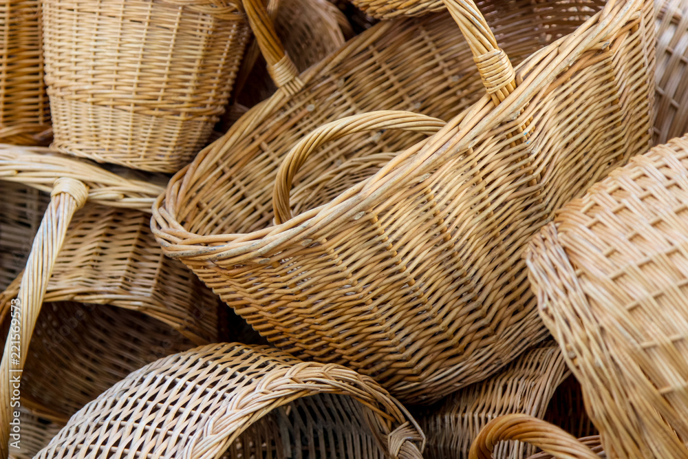 Contemporary hand-made baskets as a background - obrazy, fototapety, plakaty 