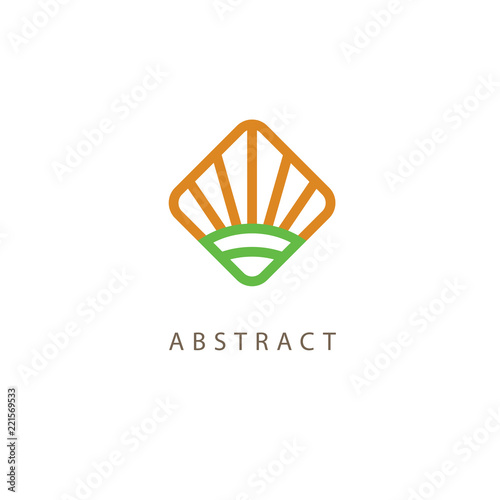 Abstract vetor logo sun vector design. Sign for business, nature, environment, field, farm, agroculture, organic products. Modern decorative geometric icon.