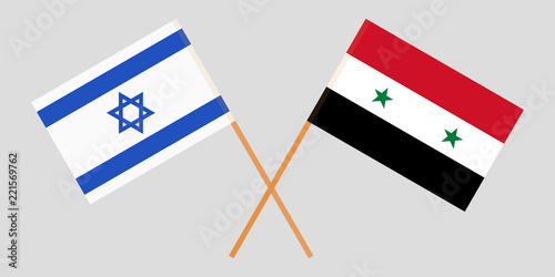Crossed Syrian Arab Republic and Israel flags. Official colors. Correct proportion. Vector