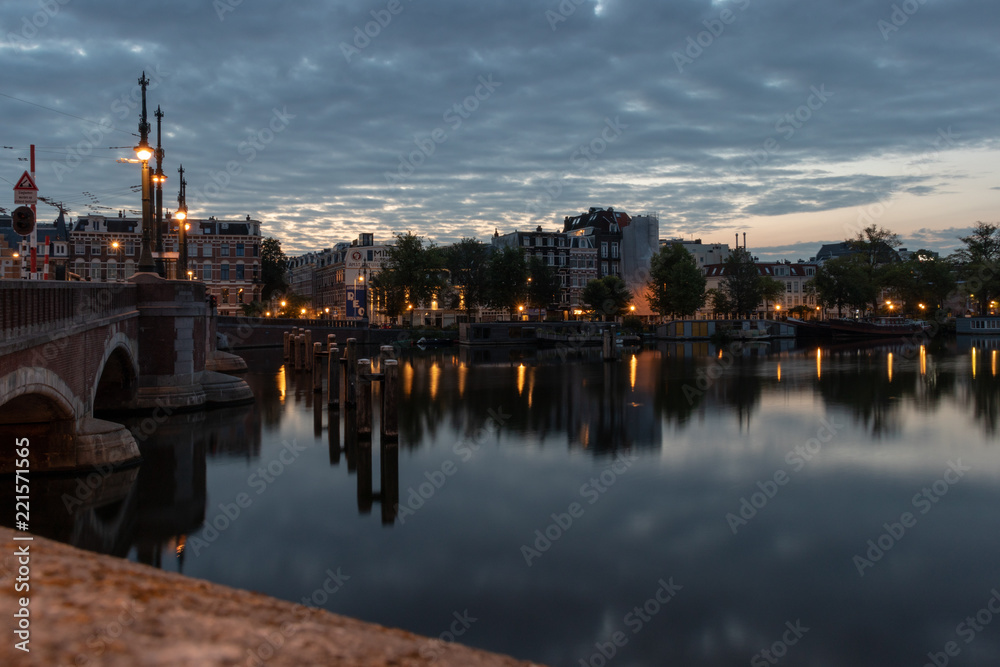 The Amstel River in Amsterdam by Night