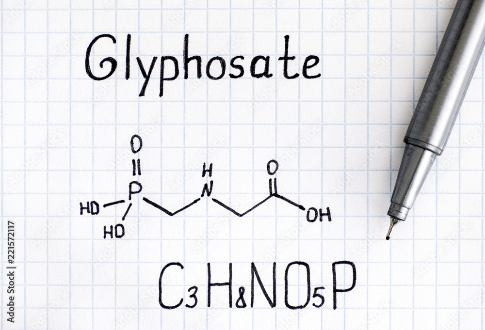 Chemical formula of Glyphosate with pen. Chemical formula of Glyphosate with pen.