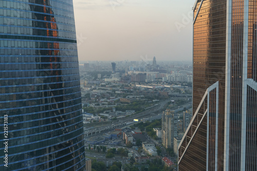 A view from above of Moscow City. This is the new modern disctrict of Moscow