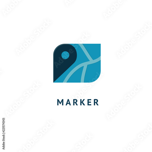 Map marker icon. Vector flat style illustration location pin logotype design. Location pin navigation logo template. Logo concept of navigator, guide, , booking hotel, Rent a Car, travel application.