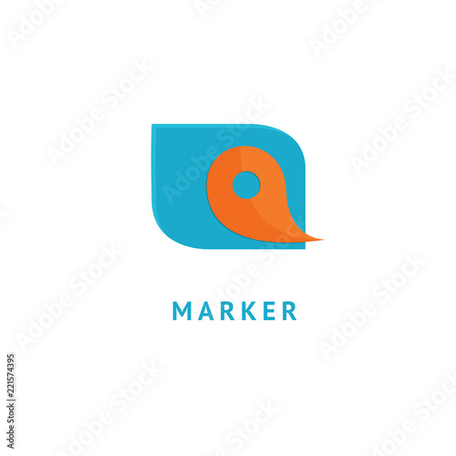 Map marker icon. Vector flat style illustration location pin logotype design. Location pin navigation logo template. Logo concept of navigator, guide, , booking hotel, Rent a Car, travel application.